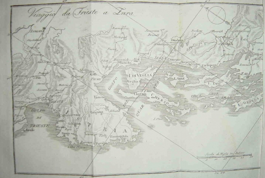 A MAP EXHIBITING THE ROUTE BETWEEN TRIESTE TO ZADAR